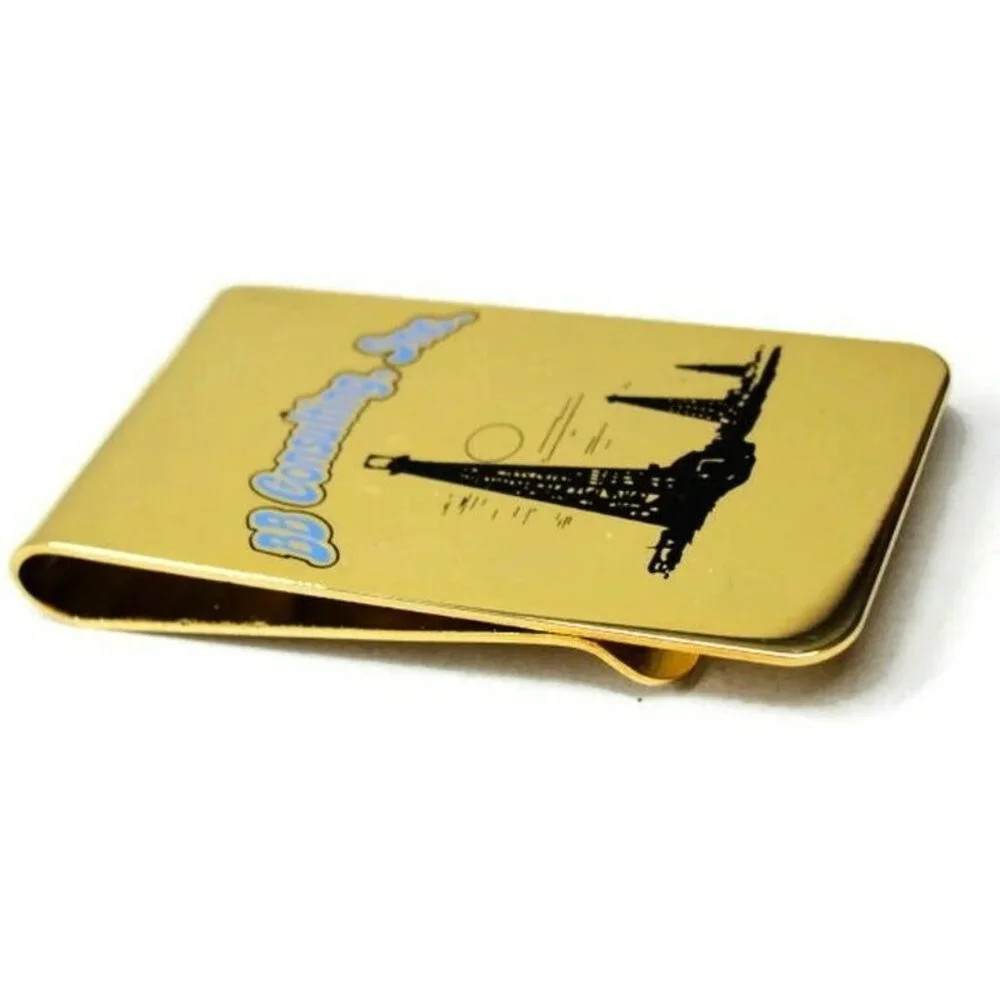 Advertising Money Clip BB Consulting Gold Tone Cash Holder Used